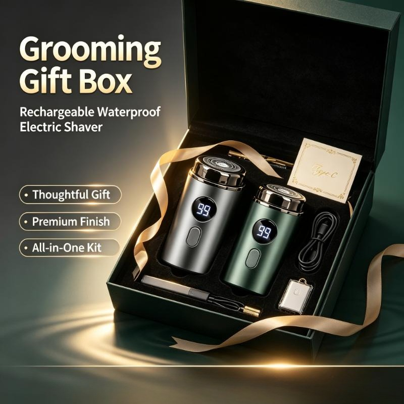 Men'S Grooming Gift Box - USB-Aufladbarer Wasserdichter Elektrischer Rasierer für Männer